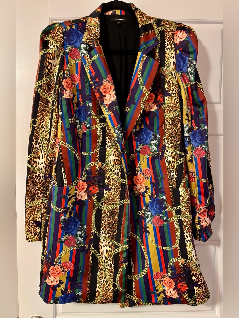 Fashion Nova Multi-Print Long Blazer with Floral, Stripe & Leopard